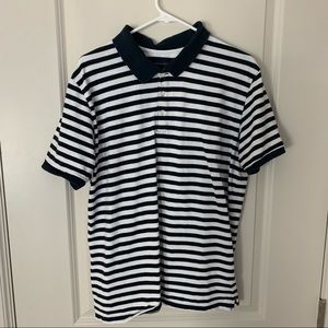 French Connection mens striped short sleeve polo shirt | size Extra Large